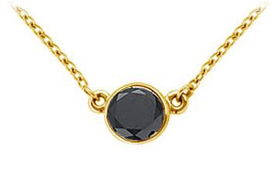 14K Yellow Gold : Bezel Set Round Black Diamond Solitaire Pendant - 1.75 CT. TW.yellow 