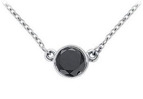 14K White Gold : Bezel Set Round Black Diamond Solitaire Pendant - 2.00 CT. TW.white 