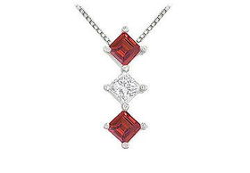 Ruby and Diamond Pendant : 14K White Gold - 1.00 CT TGWruby 