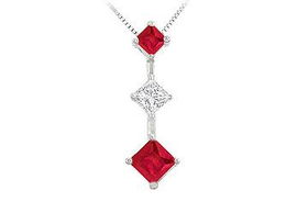 Ruby and Diamond Pendant : 14K White Gold - 1.00 CT TGWruby 