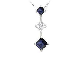 Sapphire and Diamond Pendant : 14K White Gold - 1.00 CT TGWsapphire 