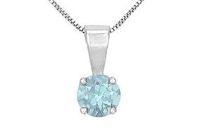 Aquamarine Solitaire Pendant : 14K White Gold - 1.00 CT TGWaquamarine 