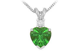 Diamond and Emerald Solitaire Pendant : 14K White Gold - 1.00 CT TGWdiamond 