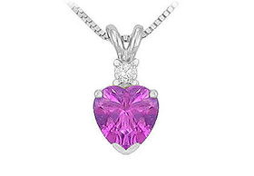 Diamond and Amethyst Solitaire Pendant : 14K White Gold - 1.00 CT TGWdiamond 