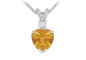 Diamond and Citrine Solitaire Pendant : 14K White Gold - 1.00 CT TGWdiamond 