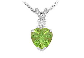 Diamond and Peridot Solitaire Pendant : 14K White Gold - 1.00 CT TGWdiamond 