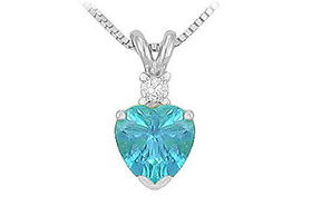 Diamond and Blue Topaz Solitaire Pendant : 14K White Gold - 1.00 CT TGWdiamond 