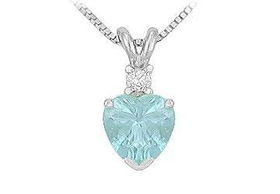 Diamond and Aquamarine Solitaire Pendant : 14K White Gold - 1.00 CT TGWdiamond 