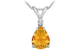 Diamond and Citrine Solitaire Pendant : 14K White Gold - 1.00 CT TGWdiamond 