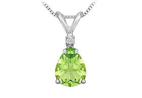 Diamond and Peridot Solitaire Pendant : 14K White Gold - 1.00 CT TGWdiamond 