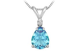 Diamond and Blue Topaz Solitaire Pendant : 14K White Gold - 1.00 CT TGWdiamond 