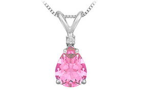 Diamond and Pink Topaz Solitaire Pendant : 14K White Gold - 1.00 CT TGWdiamond 