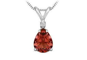 Diamond and Garnet Solitaire Pendant : 14K White Gold - 1.00 CT TGWdiamond 