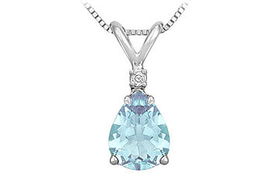 Diamond and Aquamarine Solitaire Pendant : 14K White Gold - 1.00 CT TGWdiamond 