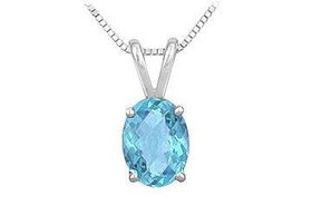 Blue Topaz Solitaire Pendant : 14K White Gold - 1.00 CT TGWblue 