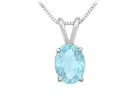 Aquamarine Solitaire Pendant : 14K White Gold - 1.00 CT TGWaquamarine 