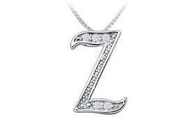 Script Z Diamond Initial Pendant : 14K White Gold - 0.15 CT Diamondsscript 