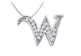 Script W Diamond Initial Pendant : 14K White Gold - 0.25 CT Diamondsscript 