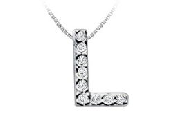 Classic L Initial Diamond Pendant : 14K White Gold - 0.10 CT Diamondsclassic 