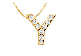 Classic Y Initial Diamond Pendant : 14K Yellow Gold - 0.10 CT Diamondsclassic 