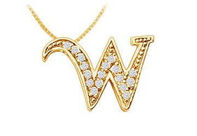 Script W Diamond Initial Pendant : 14K Yellow Gold - 0.25 CT Diamondsscript 