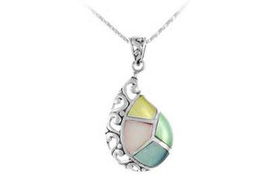 Multi Color Inlay Sterling Silver Pendantmulti 