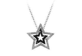 Black & White Star CZ Sterling Silver Pendantblack 