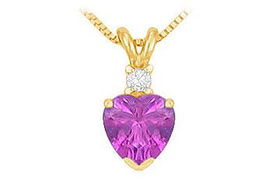 Diamond and Amethyst Solitaire Pendant : 14K Yellow Gold - 1.00 CT TGWdiamond 