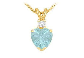 Diamond and Aquamarine Solitaire Pendant : 14K Yellow Gold - 1.00 CT TGWdiamond 