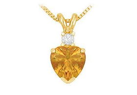 Diamond and Citrine Solitaire Pendant : 14K Yellow Gold - 1.00 CT TGWdiamond 