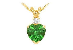 Diamond and Emerald Solitaire Pendant : 14K Yellow Gold - 1.00 CT TGWdiamond 