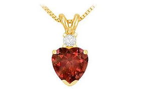 Diamond and Garnet Solitaire Pendant : 14K Yellow Gold - 1.00 CT TGWdiamond 