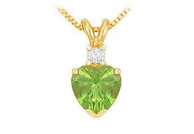 Diamond and Peridot Solitaire Pendant : 14K Yellow Gold - 1.00 CT TGWdiamond 