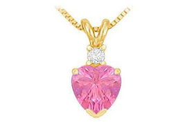 Diamond and Pink Topaz Solitaire Pendant : 14K Yellow Gold - 1.00 CT TGWdiamond 