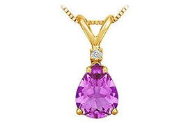 Diamond and Amethyst Solitaire Pendant : 14K Yellow Gold - 1.00 CT TGWdiamond 