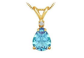 Diamond and Blue Topaz Solitaire Pendant : 14K Yellow Gold - 1.00 CT TGWdiamond 