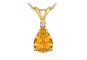 Diamond and Citrine Solitaire Pendant : 14K Yellow Gold - 1.00 CT TGWdiamond 