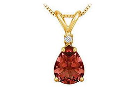 Diamond and Garnet Solitaire Pendant : 14K Yellow Gold - 1.00 CT TGWdiamond 