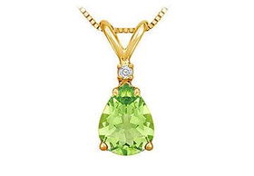 Diamond and Peridot Solitaire Pendant : 14K Yellow Gold - 1.00 CT TGWdiamond 