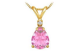 Diamond and Pink Topaz Solitaire Pendant : 14K Yellow Gold - 1.00 CT TGWdiamond 