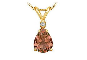 Diamond and Smoky Topaz Solitaire Pendant : 14K Yellow Gold - 1.00 CT TGWdiamond 