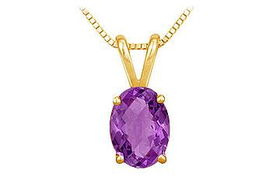 Amethyst Solitaire Pendant : 14K Yellow Gold - 1.00 CT TGWamethyst 