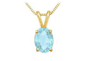 Aquamarine Solitaire Pendant : 14K Yellow Gold - 1.00 CT TGWaquamarine 