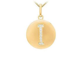 Diamond Initial I Disc Pendant : 14K Yellow Gold - 0.16 CT Diamondsdiamond 