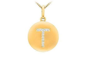 Diamond Initial T Disc Pendant : 14K Yellow Gold - 0.20 CT Diamondsdiamond 