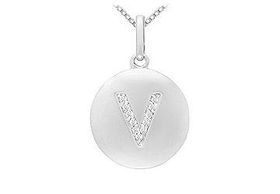 Diamond Initial V Disc Pendant : 14K White Gold - 0.25 CT Diamondsdiamond 