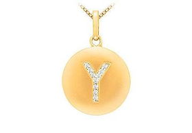 Diamond Initial Y Disc Pendant : 14K Yellow Gold - 0.20 CT Diamondsdiamond 