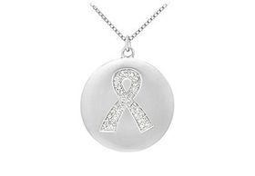 Diamond Breast Cancer Awareness Ribbon Disc Pendant : 14K White Gold - 0.15 CT Diamondsdiamond 