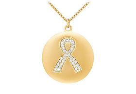 Diamond Breast Cancer Awareness Ribbon Disc Pendant : 14K Yellow Gold - 0.15 CT Diamondsdiamond 