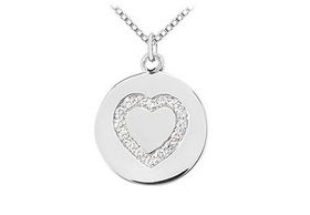 Diamond Heart Disc Pendant : 14K White Gold - 0.15 CT Diamondsdiamond 